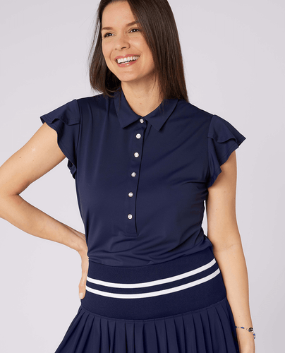 SWING OUT SISTER Summer Breeze Cap Sleeve Polo Navy