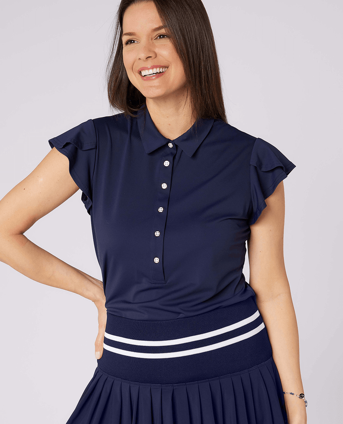 SWING OUT SISTER Summer Breeze Cap Sleeve Polo Navy