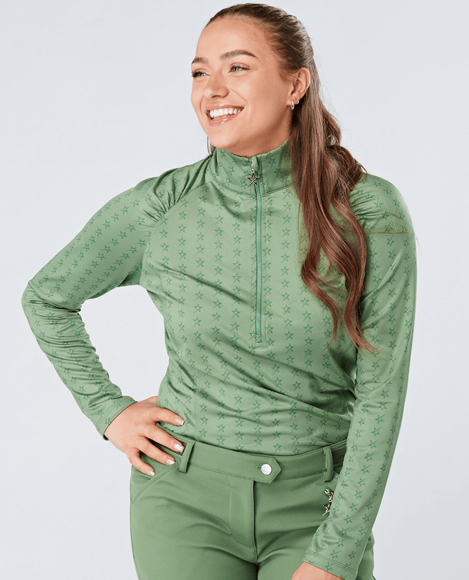 SWING OUT SISTER Stardust Brushed 1/4 Zip Top Green Stars