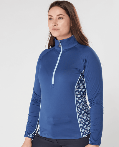 SWING OUT SISTER Maisy Print Brushed 1/4 Zip Top Blue & Twilight