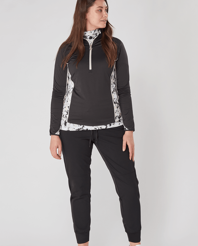 SWING OUT SISTER Maisy Print 1/4 Zip Top Sand & Black