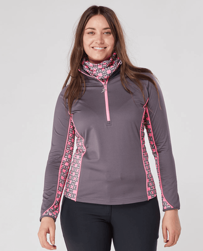 SWING OUT SISTER Maisy Print 1/4 Zip Top Pink & Grey