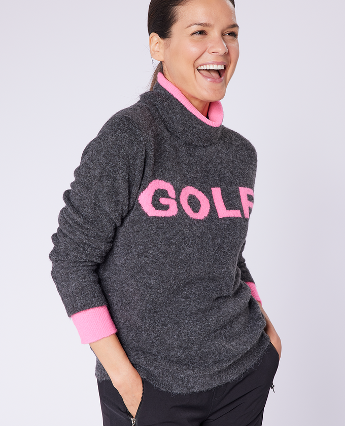 SWING OUT SISTER Gigi Golf Sweater Neon Pink & Ultimate Grey