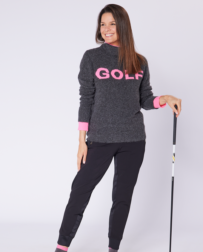 SWING OUT SISTER Gigi Golf Sweater Neon Pink & Ultimate Grey