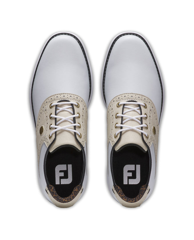 FootJoy FJ Traditions Womens Golf Shoe Wide Fit White/Tan