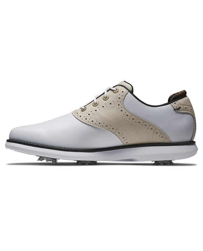 FootJoy FJ Traditions Womens Golf Shoe Wide Fit White/Tan