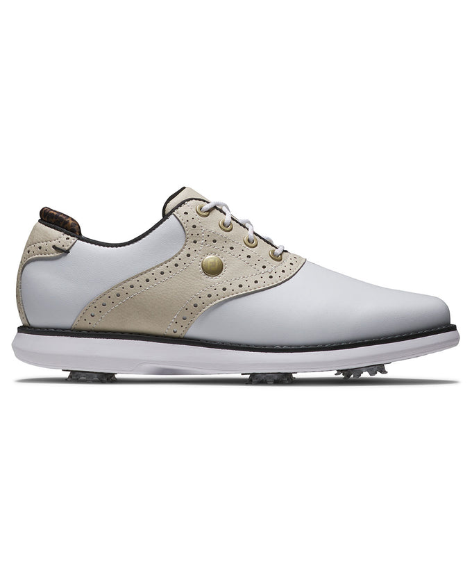 FootJoy FJ Traditions Womens Golf Shoe Wide Fit White/Tan