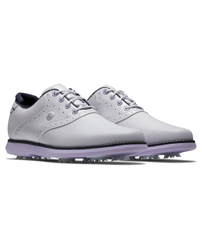 FootJoy FJ Traditions Womens Golf Shoe Wide Fit White/Purple