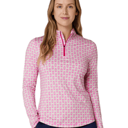 SIZE XL - CALLAWAY Deco Geo Sun Protection Long Sleeve Polo CGKSG060 Fuchsia Purple - XL / Fuchsia Purple