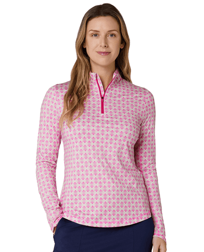 CALLAWAY Deco Geo Sun Protection Long Sleeve Polo CGKSG060 Fuchsia Purple