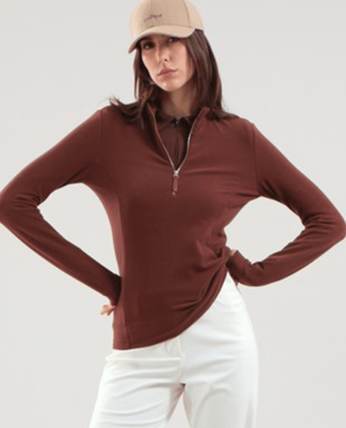 CHERVO Trinidad Soft Fleece Zip Neck Panama Cioccolato