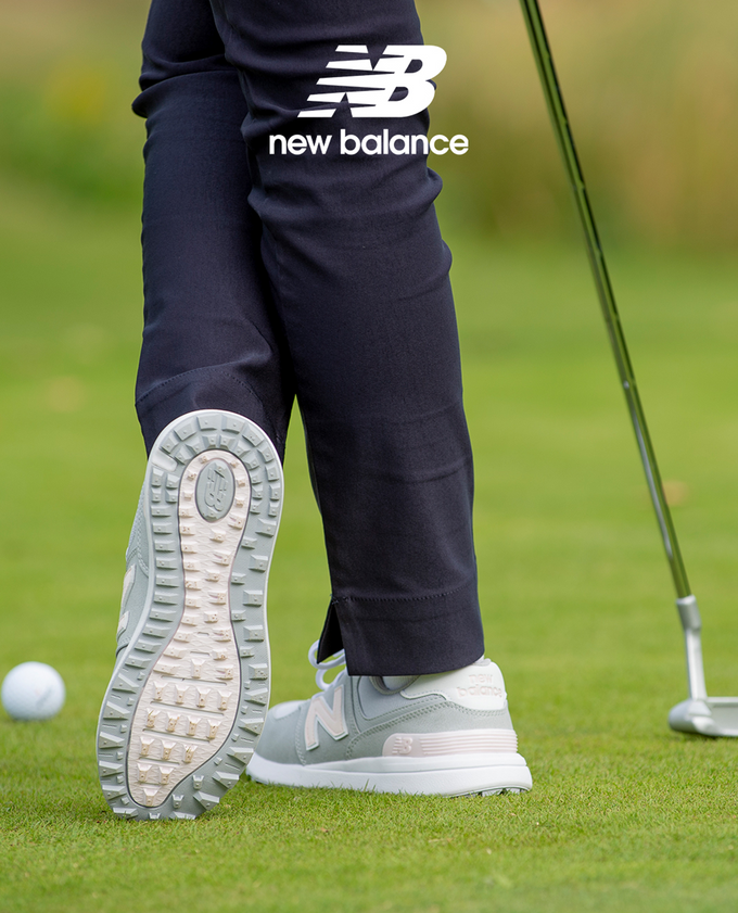 NEW BALANCE Womens 574 Greens V2 Waterproof Golf Shoe Grey/Pink