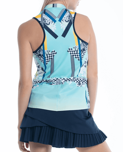 SIZE S - LUCKY IN LOVE Urban Sleeveless Polo w/Bra 2464 Cool Blue